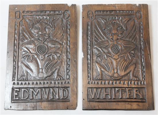 Two 16th century English oak panels, each 17 x 11in.